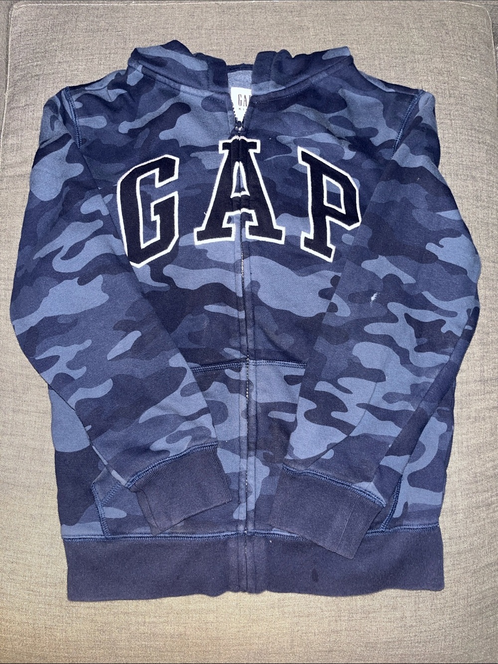 Boys Gap Blue Camo Zip Up Hoodie Sweatshirt size L